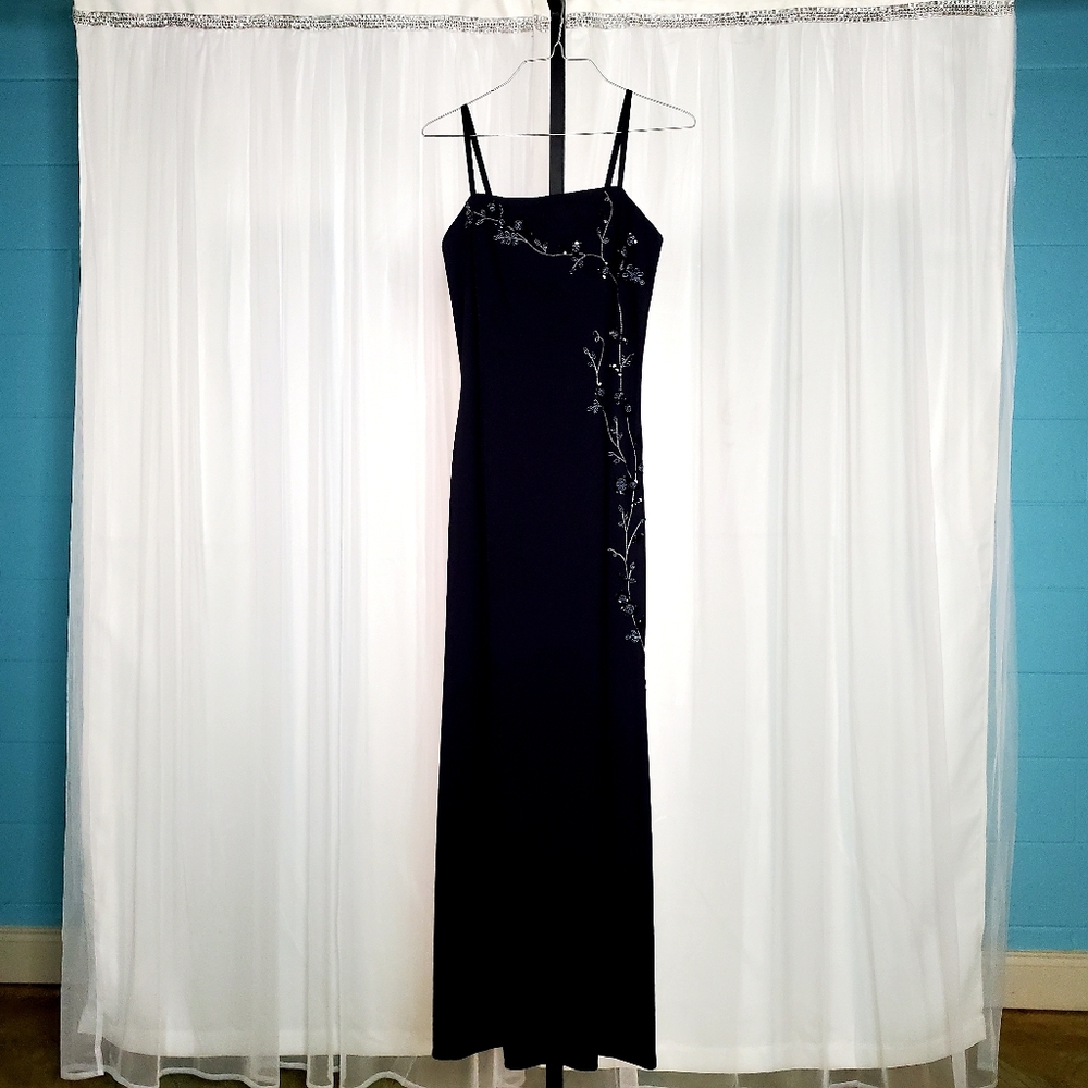 Black cocktail dress with floral sequin beading